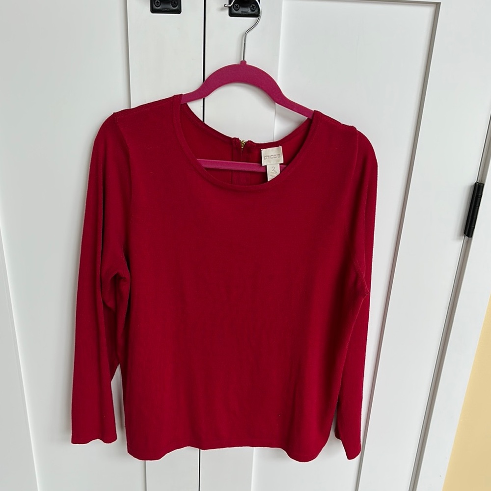 Chico's Vibrant Red Long Sleeve Top Size 2